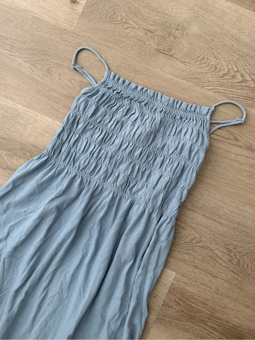 H&M Dusty Blue Smocked Spaghetti-Strap Dress